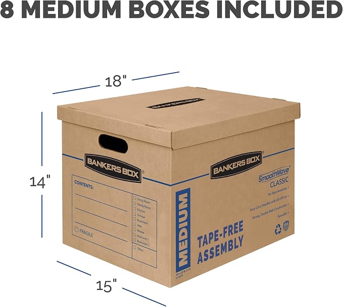 Bankers Box 8-Pack Medium Classic Moving Boxes with Reinforced Handles | Make packing faster with medium moving boxes that balance capacity, strength, and easy carrying. - Image 3