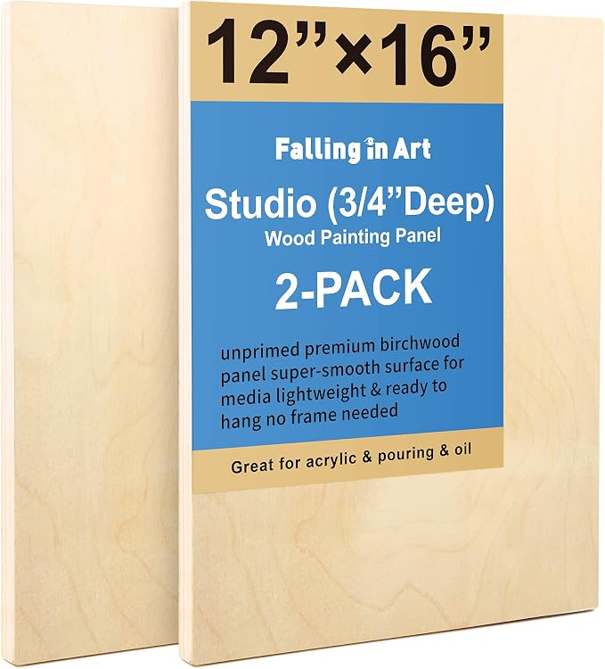 2 Pack 12x16 Unfinished Birch Wood Panels Kit for Painting | Studio 3/4’’ Deep Wood Canvas, Cradle Boards for Acrylic Pouring, Art, Crafts, Epoxy Resin, Laser Engraving Cutting by FallinginArt