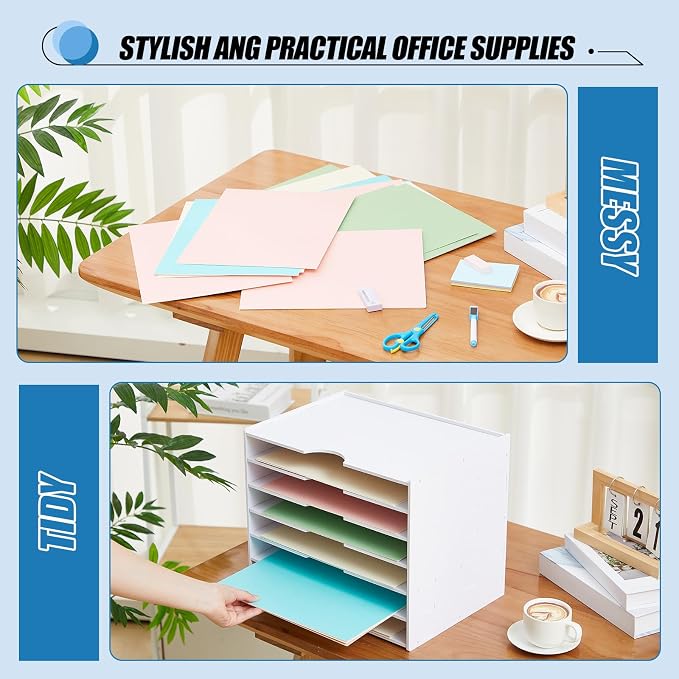 7 Tier Scrapbook Paper Organizer 14.2 x 10.2 x 11.8 Inch Stackable Paper Storage Holder for Desk Desktop File Organizer for Home Office Classroom School - Image 4