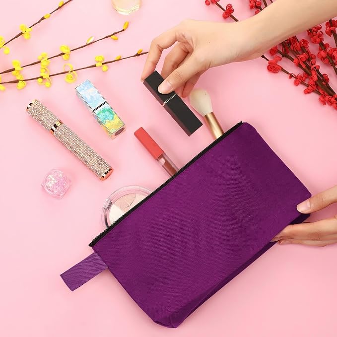 Reginary 60 Pcs Canvas Makeup Bag Bulk,9.8 X 5 X 2 Inch,Multicolor | Portable Cosmetic Pouch with Zipper, Blank Design Pencil Case, Versatile Toiletry Organizer for Women Travel DIY Craft - Image 4