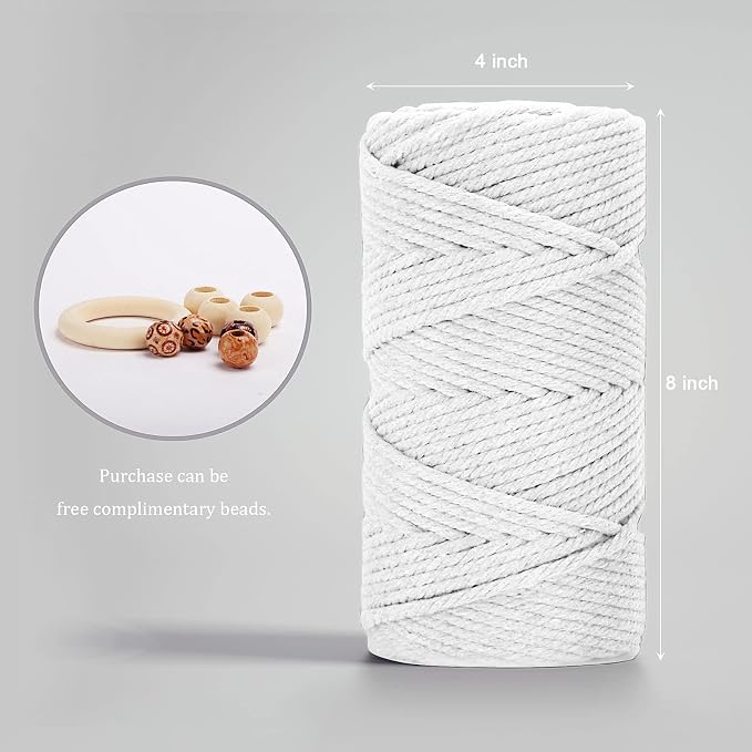 ZUEXT Macrame Cord, White, 5mm x 109yds Cotton String Macrame Yarn | 100% Natural Handmade, 4 Strands Twisted Cotton Rope, For Wall Hanging Plant Hangers Gift Wrapping Tapestry DIY Crafts, 100m - Image 2
