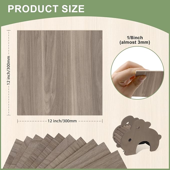 8 Pack Walnut Plywood Sheets 12x12x1/8 Inch,3mm Plywood for Laser Cutting & Engraving,Unfinished Wood for Crafts,Wood Burning,Architectural Models - Image 2