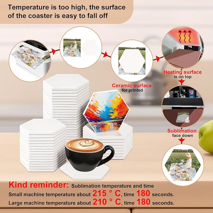 50 Pack 4 inch Hexagon Sublimation Ceramic Tiles for Crafts, Sublimation Ceramic Coasters Tiles with Cork Backing Pad, Perfect for DIY Crafts and Sublimation Projects(Glazed) - Image 5