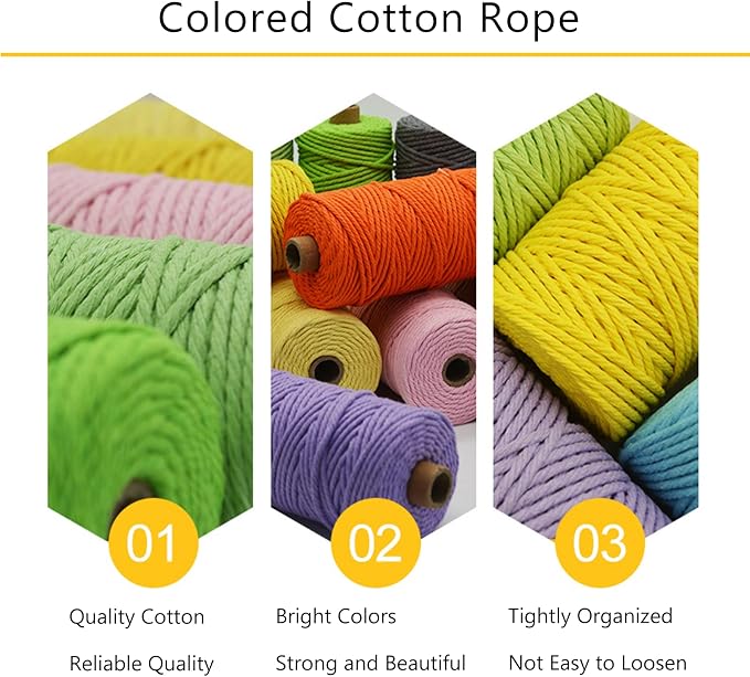 Macrame Cord - Natural Unbleached Macrame Rope - 4 Strand Twisted Cotton Rope for Wall Hanging，DIY Craft Making，Plant Hangers，Knotting Decorative Projects (Peacock Blue, 3mm x 220Yards) - Image 3