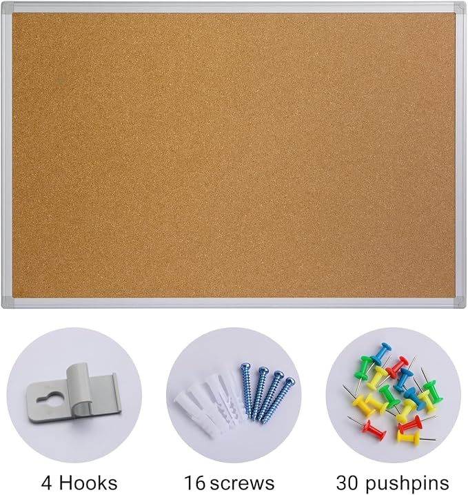 2-Pack Cork Board Bulletin Board 24 x 18, Silver Aluminium Framed Corkboard, Office Board for Wall Cork, Large Wall Mounted Notice Pin Board for Home, Office and School - Image 8