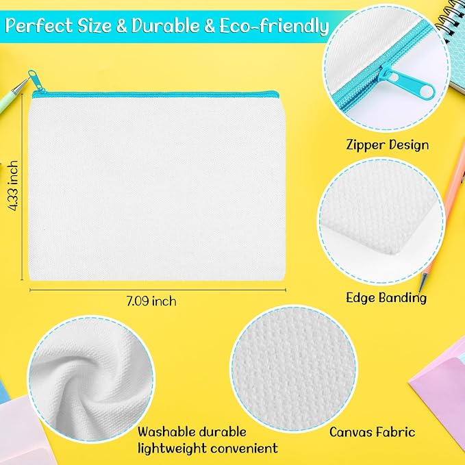 Shappy 40 Pcs Canvas Zipper Pouch Bags Pencil Pouch Bulk Canvas Makeup Bags Blank Pencil Case Cotton Cosmetic Case for Travel DIY Craft (7.09 x 4.33 Inches,S,White) - Image 2