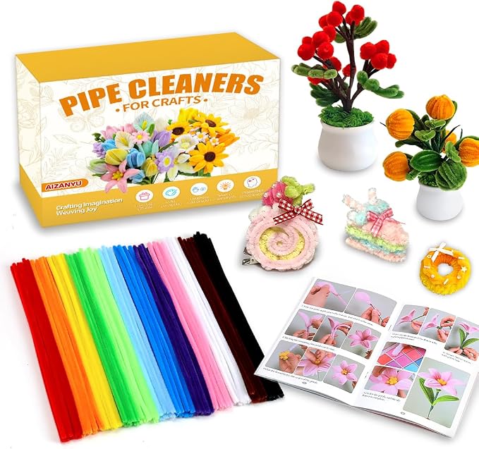 AIZANYU 1200pcs Pipe Cleaners Bulk. 24-Color Chenille Stems for Craft. Art Supplies for Flowers. Flower Making Manual Included - Image 2