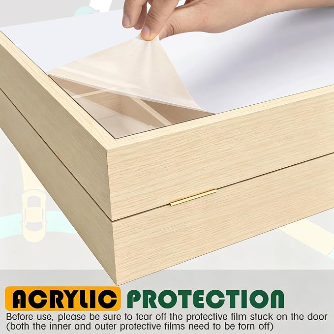 Model Car Display Case 24 x 17 in, Holds 54 Fits 1/64 Scale Toy car Storage Organizer,Wall-Mounted Toy Shelf Display Storage, Collapsible Wooden Box with 2 Acrylic Cover Plates (Only Box - Wood) - Image 7