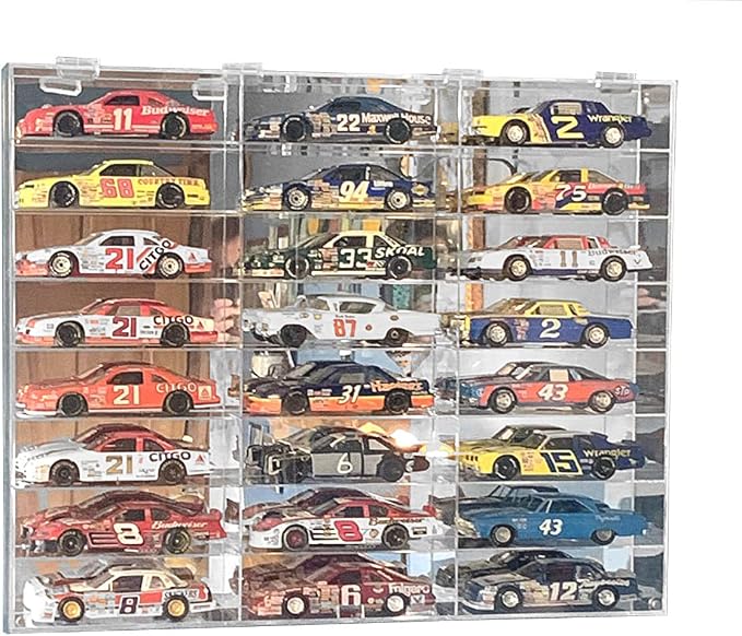 Clear Acrylic Display Case for 1:24 Scale Diecast Toy Model Cars Hot Small Toy Wheels Storage Showcase, 98% UV Protection, 4mm Thick Acrylic 24 Compartments, by Display+Accessories
