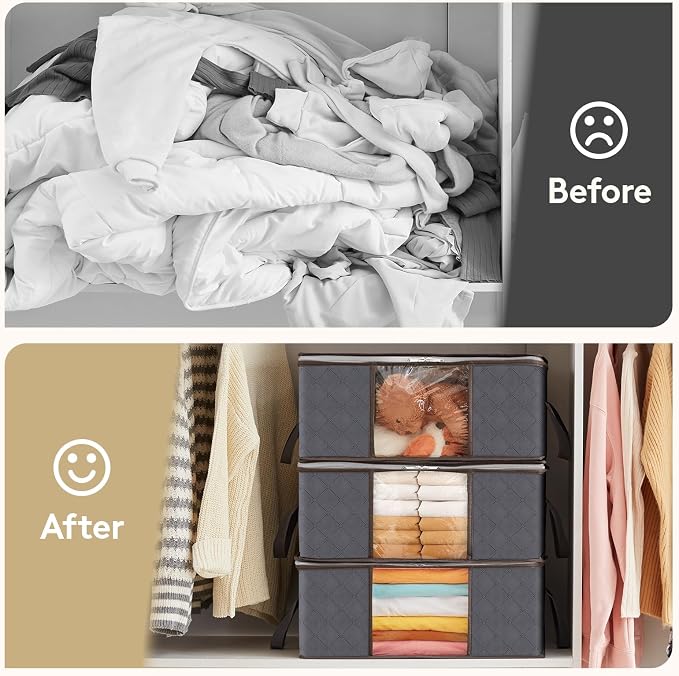 Lifewit 3 Pack 35L Clothes Storage Bins with Lids, Foldable Blanket Storage Bags with Zippers, Clear Window and Reinforced Handles, Closet and Organization for Clothing, Sweater, Comforter, Bedding - Image 8