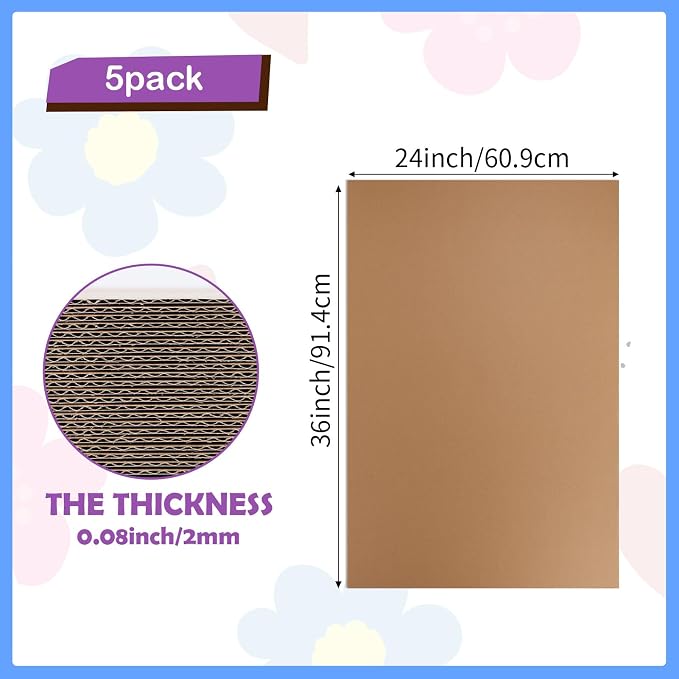 RLAVBL 5 Pack 24x36 Large Corrugated Cardboard Sheets, Flat Cardboard Inserts for Shipping, Mailing, Packing, DIY Crafts - Image 2