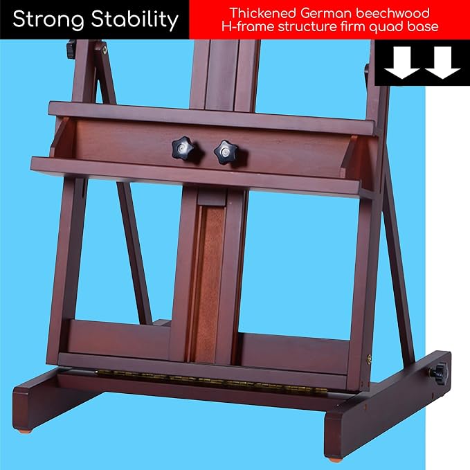 MEEDEN Art Painting Easel, Beech Wood Studio Easel 53" to 91"H, Holds Canvas to 78", Large Professional H-Frame Easel Stand with Storage Tray, Adjustable Floor Easel for Artists & Adults, Deep Walnut - Image 3