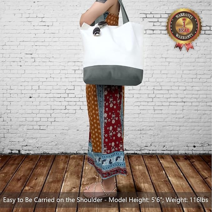 TOPDesign 1-Pack Super Strong Large 12oz Cotton Canvas Tote Bag, Reusable Grocery Shopping Cloth Bag, Fashionable Two-Tone Tote for Crafts, DIY Your Creative Designs - Image 2