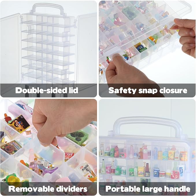 48-Slot Mini Brand Storage Case Plastic Mini Brand Organizer Box with Adjustable Dividers Clear Toy Storage Case for Mini Brand Collector Toy Portable Compartment Container for Collectibles(Case Only) - Image 3