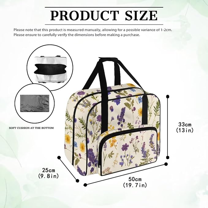 Floral Sewing Machine Carrying Cases Beige Carrying Travel Storage with Storage Pocket Sewing Machine Accessory Organizer Lightweight Sewing Machine Tote Pattern - Image 5