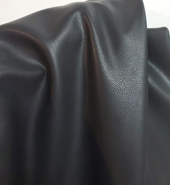 Black Faux PU (Peta Approved Vegan) Leather by the Yard Synthetic Pleather 0.7 mm Nappa Yards Garment Weight Smooth Upholstery (Black Stretch Lightweight, 5 Yard (180"x54")) by NATLeathers