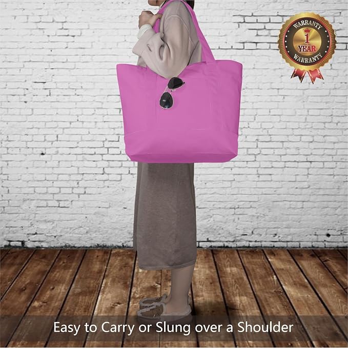 TOPDesign 1-Pack Canvas Tote Bag with an External Pocket, Reusable Grocery Shopping Bag, Top Zipper Closure, Daily Essentials (Light Purple) - Image 2