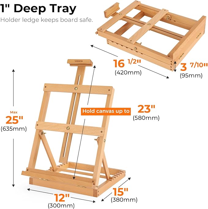 Heavy-Duty Table Top Easel for Painting, Adjustable Beech Wood Tabletop Easel, Hold Canvas up to 23”, Portable Art Desktop Easel Stand for Adults, Artists, Beginners – Natural - Image 3