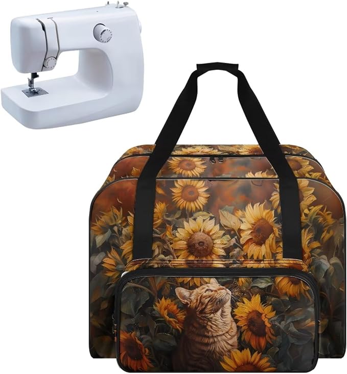 Sewing Machine Carrying Case Portable Travel Tote Bag Versatile Sewing Machine Dust Bag Universal Storage Bag for Most Standard Size Machine, Cat Sunflower by Unknown