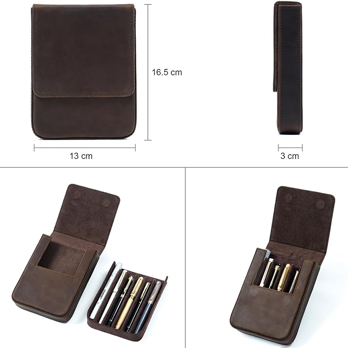 Leather Fountain Pen Case Collector Organizer,Pencil Case Handmade Pen Protective Sleeve (Magnetic 6 slots) - Image 4