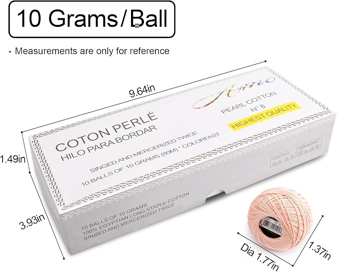 Size 8 Double Mercerized Egyptian Long Staple Cotton Pearl Thread 10 Grams (87 Yards)/Ball Crochet Thread 10 Colors per Box for Crochet Hardanger Cross Stitch Hand Embroidery (Set E) - Image 2