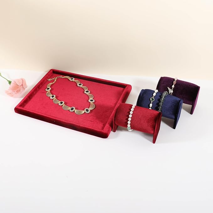Rectangle Jewelry storage organizer plate, Velvet Jewerly display tray, Empty showcase tray for Necklace Bracelet Ring Earring【Red-Medium, 11.8 x 8.7 in 】 - Image 5