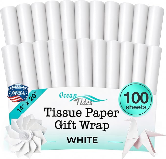 Tissue Paper for Gift Bags - 100 Sheets 14x20in Wrapping Paper, White | Premium Gift Wrap Tissue Paper for DIY Crafts - Birthday Party, Wedding, Holidays, Flower Decorations & Custom Art Projects by OceanTides