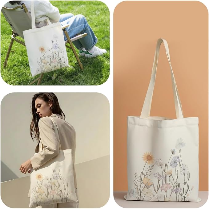 Printed Canvas Tote Bag Zipper Pocket & Magnetic Snap, Elephant | Versatile Hand Shoulder Carry, 15x16 Inch Large Large Capacity, for Work, Travel, Shopping - Image 4