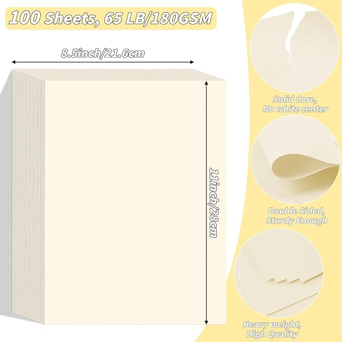 Cream Cardstock Paper 8.5 x 11 in, 100 Sheets, 180 GSM 65 lb | Thick cover stock for card making, printing, drawing, scrapbooking, cutting, crafts, and classroom projects. - Image 2