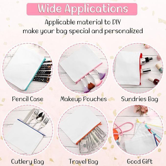 Shappy 40 Pcs Canvas Zipper Pouch Bags Pencil Pouch Bulk Canvas Makeup Bags Blank Pencil Case Cotton Cosmetic Case for Travel DIY Craft (7.87 x 5.70 Inches,M,White) - Image 3
