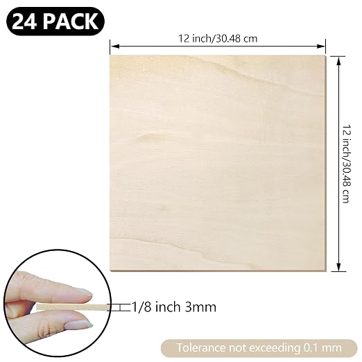 24 Pack Basswood Sheets 1/8 inch, 3mm Basswood for Laser Cutting, 12 x 12 inch Wood Slabs for Crafts, DIY Architectural Models Making, Wood Engraving, Staining - Image 2
