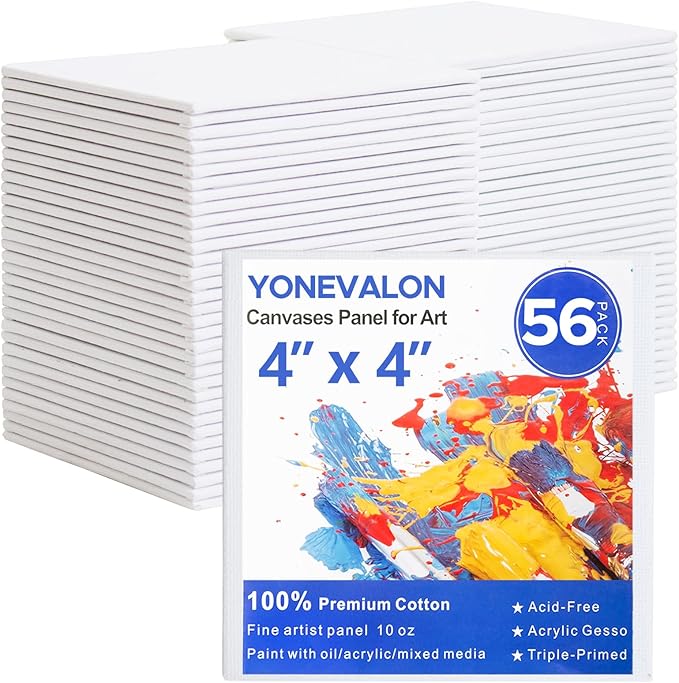 Mini Canvas for Painting 4x4 inch, 56 Pack Bulk Small Painting Canvases | Blank Canvas Panels, Gesso Primed Acid-Free 100% Cotton for Oil, Watercolor, Acrylic, Art Supplies for All Skill Level by YONEVALON