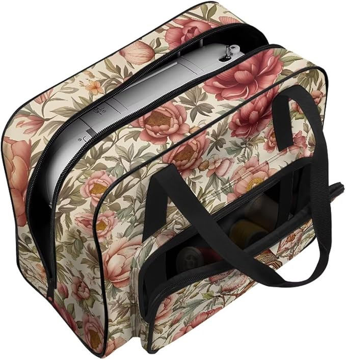 Bird Flower Organizer with Zipper Floral Portable Padded Storage with 4 Bottom Rubber Pads Sewing Machine Cases and Totes Soft Storage Bag for Handheld Sewing Machine - Image 7