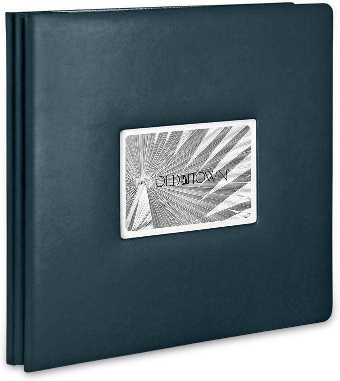 Old Town Bonded Leather Photo Album, Large Leather Scrapbook, Expandable Scrapbook Album 12x12 Double-Sided White Paper Pages and Optically Clear Pockets, Faux Suede Lining, Navy by OldTownFrames