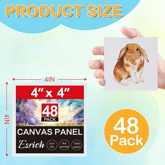 ESRICH Canvas Boards for Painting, 48 Pack Canvases for Painting 4x4 100% Cotton Small Paint Canvas Primed Acid Free Mini Blank Canvas Panels for Oil Paint,Watercolor,Acrylic Paint,Gouache&Tempera. - Image 2