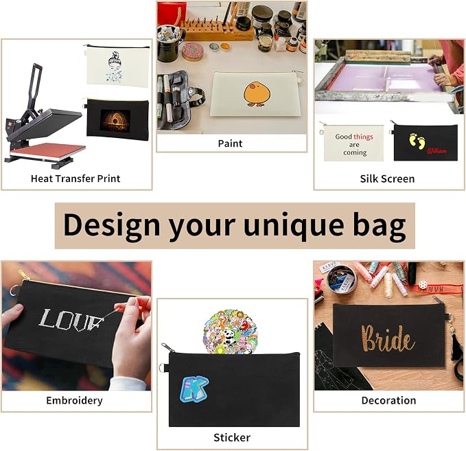 Muka 60 Pack Canvas Zipper Pouch Cosmetic Natural Makeup Bag Travel Toiletry - Gold Zipper - Image 7