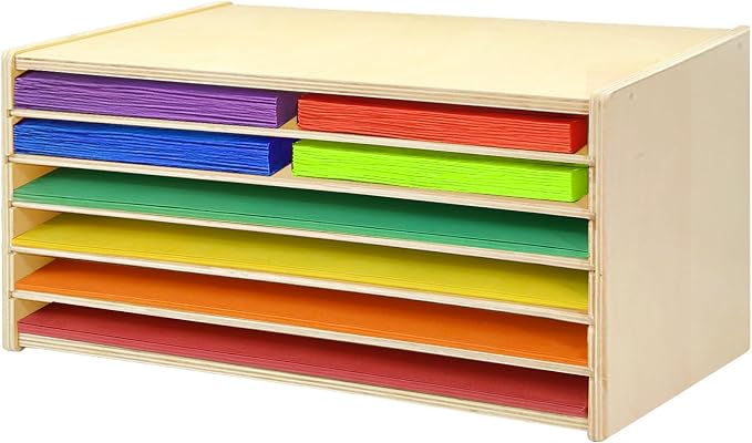 Construction Paper Organizer 20" x 13", 6-Tier Paper Storage Rack,Wooden Papers Storage Shelf for 12" x 18" and 9" x 12" Size Papers,Desk Organizer for Home Office by Hamstercages