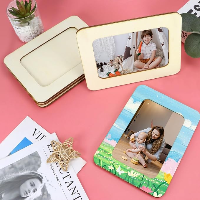 VOKOY 15 Pack Wooden Picture Frames for Crafts,DIY Wood Craft Picture Frames for 4" x 6" Photos,Unfinished Standing Photo Frames DIY Crafts Wood Decorate for Birthday Party Gifts - Image 4
