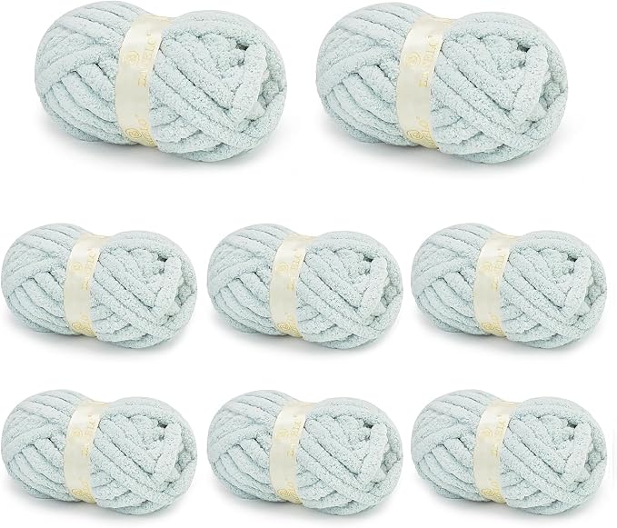 Chunky Yarn for Hand Knitting, Chunky Chenille Blanket Yarn for Crocheting, Bulky Soft Fluffy Chenille for Blanket Project, 8 Pack of 8oz/25yds, Blue Gray by BATELO