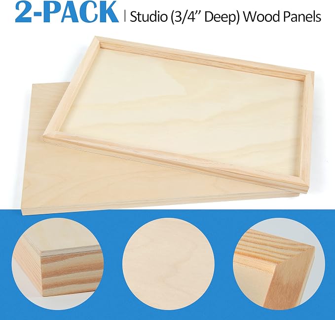 2 Pack 11x17 Unfinished Birch Wood Panels Kit for Painting | Studio 3/4’’ Deep Wood Canvas, Cradle Boards for Acrylic Pouring, Art, Crafts, Epoxy Resin, Laser Engraving Cutting - Image 3