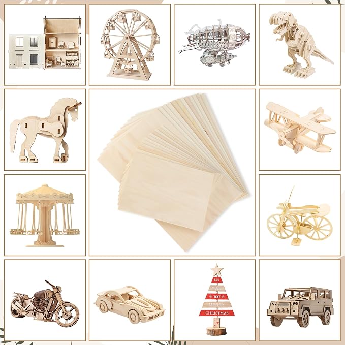 SiliFine 8x12+12x18 Inch 24 Pack Basswood Sheets for Crafts, Mixed Sizes 1/16“or 1/8" 3mm Plywood Boards, Unfinished Wood Sheets for Laser Cutting Burning Paint DIY Project Model (Rectangle) - Image 7