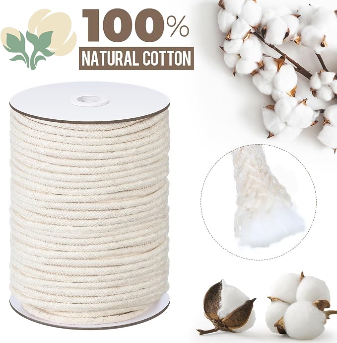 1/4" Cotton Piping Cord 6 Mm for Sewing and Crafts,100 Yds | Natural Cotton Cording for Pillows, Cushions, Upholstery, Soft Welt Trim, Ideal for DIY Home Decor Sewing Projects - Image 5