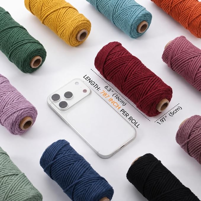 Timgle 20 Rolls Macrame Cord 5 mm x 438 Yards Cotton Rope(Macaron Colors) | Cotton Macrame Rope; 4 Strands Natural Twisted String; Colored Yarn Supplies Bulk; Wall Hanging Plant Hangers Crafts - Image 5