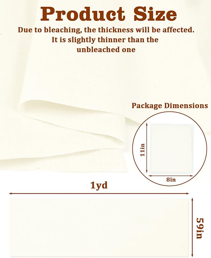 FIVEIZERO 100% Cotton Muslin Fabric by The Yard,59in x 1yd Cream Bleached Cotton Muslin Cloths–Medium Weight Beige Calico Fabric for Sewing,Quilting,Embroidery,Crafts & Apparel Projects | 59in x 1yd Muslin Cloth;Medium Weight Draping Fabrics for Sewing... - Image 2