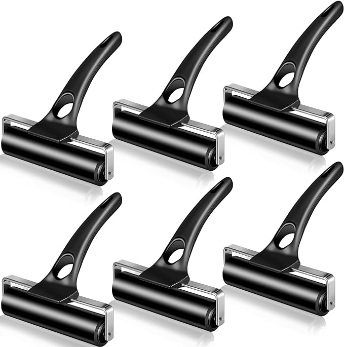 Frienda 6 Pack 4.7 Inch Rubber Brayer Rollers, Hard Rubber Rollers Tool for Printmaking, Ink Application, Block Printing, Stamping, Wallpaper, Gluing and Crafting by Frienda