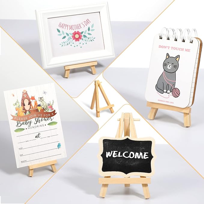 Mini Wooden Easel Stands Tripod Display Tabletop | For Artist Painting Business Cards Photos, Canvas Holder Wedding Table Numbers Party Favors Gift, Natural Wood Tripod Frame - Image 6