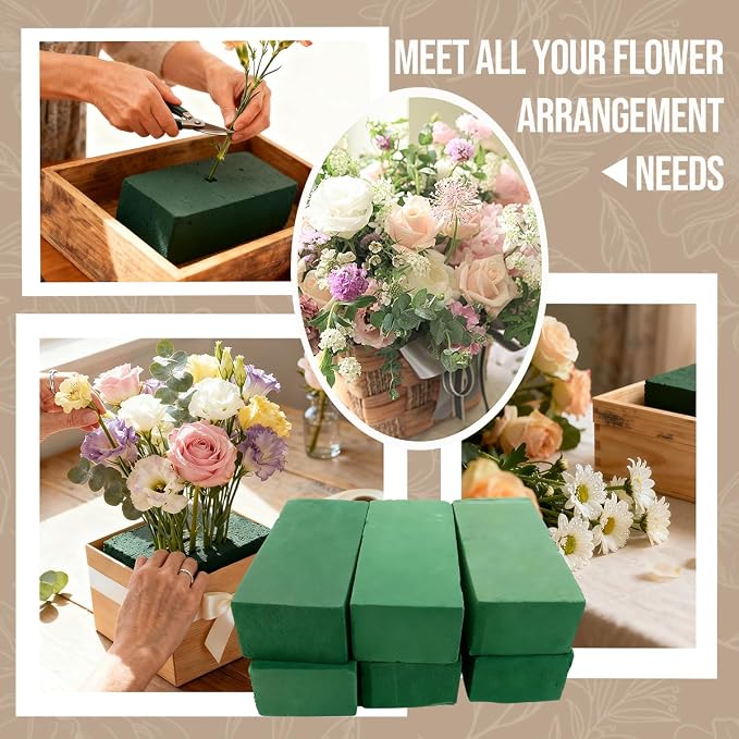 24-Pack Floral Foam Blocks, 8.9x4.1x2.7 in, Wet & Dry Styrofoam for Flowers | For fresh & artificial flowers, florist arrangements, weddings, birthdays, and garden decorations. Holds water for live stems - Image 7