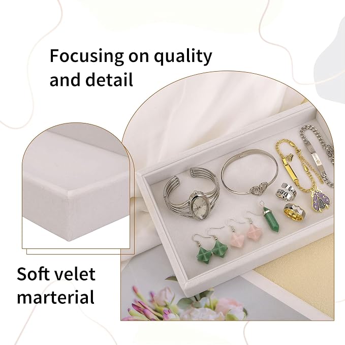 4pcs 9"x5.7" Velvet Jewelry Tray Jewelry Display Tray Stackable Plate Tray | Jewelry Organizer Trays for Earrings Necklaces Bracelet Rings Display Showcase - Beige - Image 7