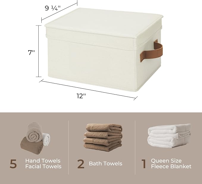 StorageWorks Storage Bins with Lids, Decorative Storage Boxes with Lid and PU Handles, Foldable Storage Baskets for Closet, Shelves, Stackable, Ivory, Medium, 3-Pack | Lidded Dust-proof, Easy Pull Handles, Foldable, Stackable, Ideal for Clothes Blanket... - Image 6