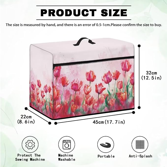Red Tulips Sewing Machine Mat & Dust Cover, Sewing Machine Muffling Mats with Pockets for Sewing Accessories Reduce Vibration Home Decoration Easy to Clean - Image 5